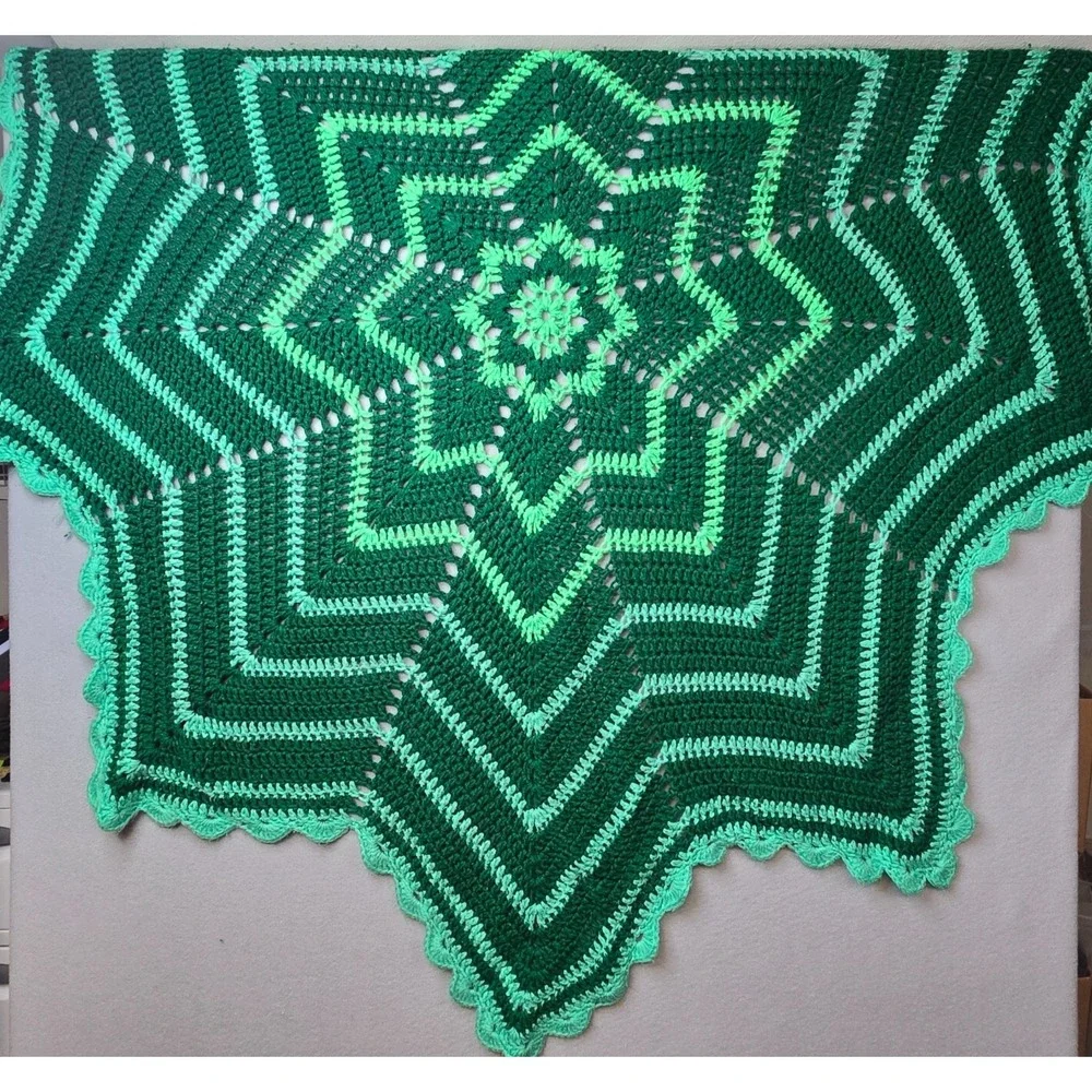Vintage Handmade Crochet Afghan Big Star Throw Retro Boho Cottage‎ Core Granny